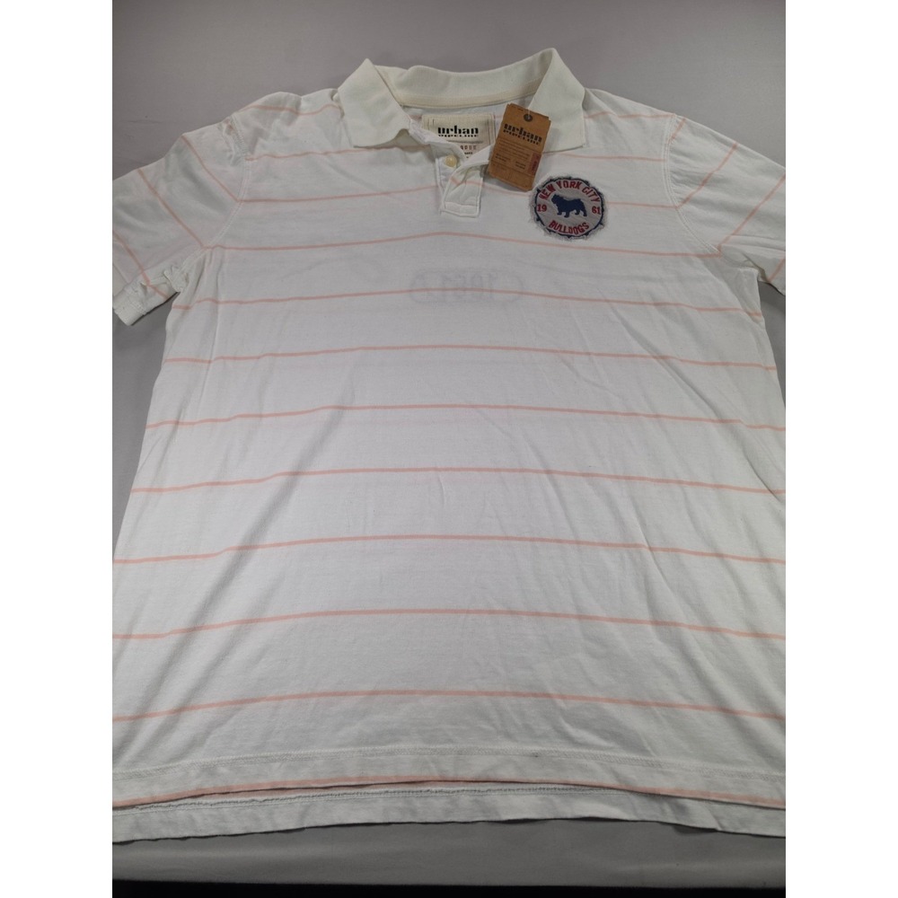 Urban Pipeline Mens XXL Polo Shirt White Pink Striped NYC Bulldogs 1961 1448GRD
